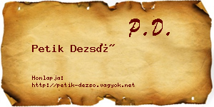 Petik Dezső névjegykártya